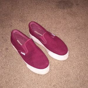Red Superga platform slip-ons